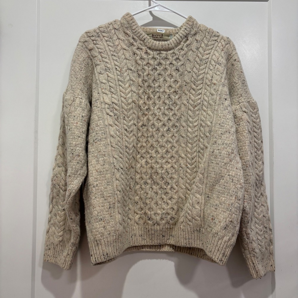 Aran Sweater Market Mens Large Wool Cable Knit Donegal Tweed Sweater Ireland